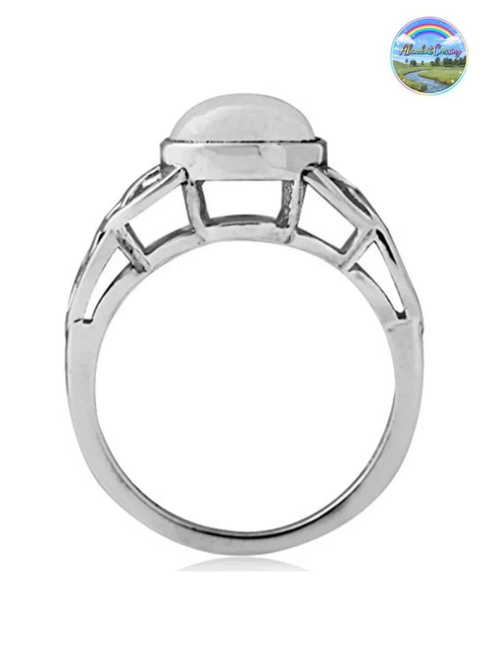 8mm Natural Moonstone 925 Sterling Silver Triquetra Celtic Knot Ring